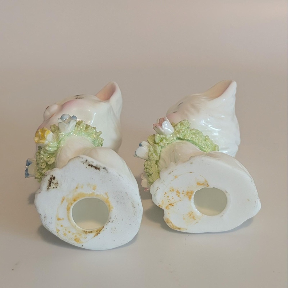 Vintage Napco Cats Kittens Miniature Bone China Spaghetti Trim Flower Wreath - Picture 6 of 8